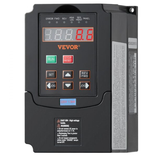 VEVOR Frequenzumrichter VFD 2 PS, 1,5 kW, 7,5 A, 1- oder 3-phasiger 220-V-Eingang auf 3-phasigen 220-V-Ausgang, 40-60-Hz-Eingang, 0-400-Hz-Ausgang, VFD für Spindelmotor-CNC-Drehzahlregelung