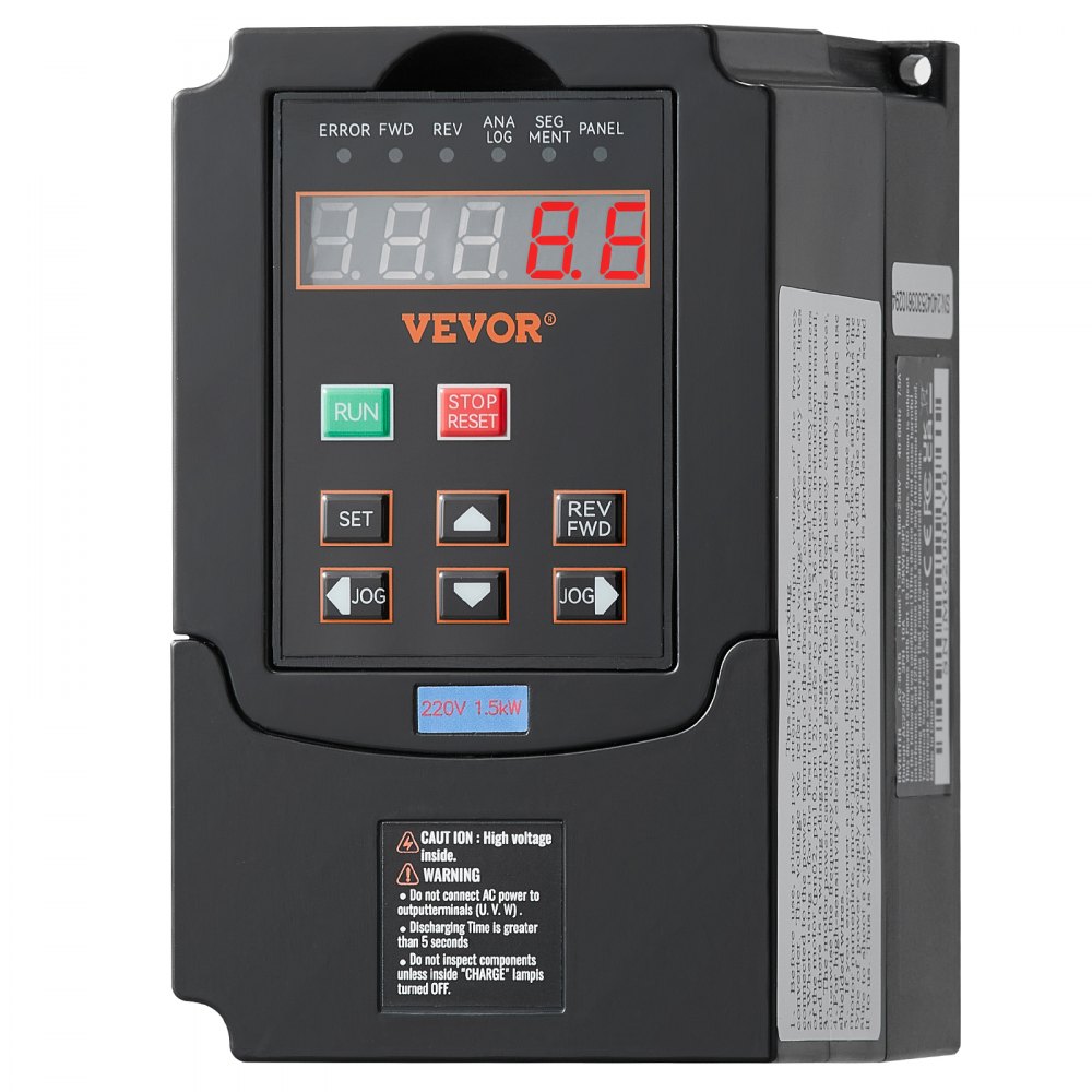 VEVOR Frequenzumrichter VFD 2 PS, 1,5 kW, 7,5 A, 1- oder 3-phasiger 220-V-Eingang auf 3-phasigen 220-V-Ausgang, 40-60-Hz-Eingang, 0-400-Hz-Ausgang, VFD für Spindelmotor-CNC-Drehzahlregelung
