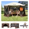 VEVOR Pop-Up-Pavillonzelt, Pop-Up-Zelt mit 6-seitigem Baldachin, Sonnenschutz mit 6 abnehmbaren Sichtschutz-Windtüchern und Netzfenstern, 3,5 x 3,5 m, Schnellaufbau-Zelt mit Moskitonetz, braun