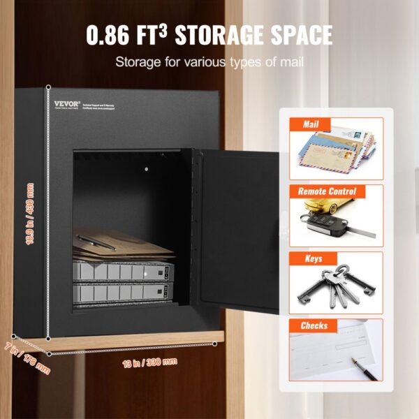 VEVOR Mauerdurchwurf Briefkasten, robuster Einbaubriefkasten aus Stahl für Wände mit einer Dicke von 70 bis 200 mm, Zahlenschloss, 330 x 178 x 430 mm Mauerbriefkasten, schwarz – Bild 3