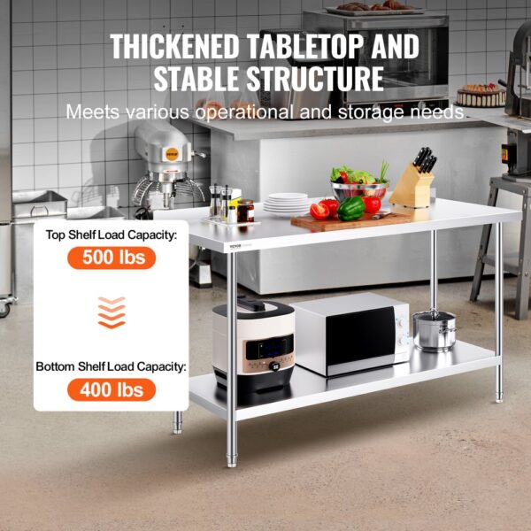 VEVOR Edelstahl-Arbeitstisch, gewerblicher Arbeitstisch zur Lebensmittelzubereitung, 610 x 1524 x 914 mm robuster Arbeitstisch aus Metall mit einstellbarer Höhe für Restaurant, Zuhause und Hotel – Bild 3