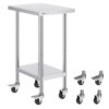 VEVOR Arbeitstisch Edelstahl, Zubereitungstisch 610 x 457 x 954,6 mm, 290 kg Tragkraft, mit 4 Rädern, 3 einstellbaren Höhenstufen, Arbeitstisch zur Lebensmittelzubereitung für gewerbliche Restaurants