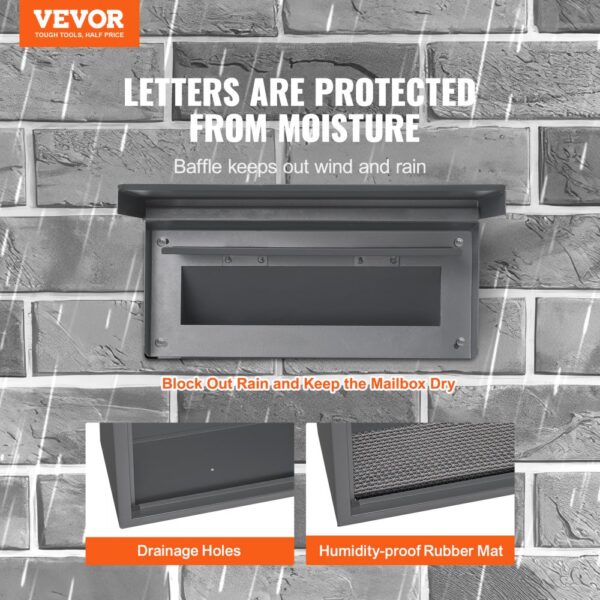 VEVOR Mauerdurchwurf Briefkasten Einbaubriefkasten 320x158x430mm dunkelgrau – Bild 2
