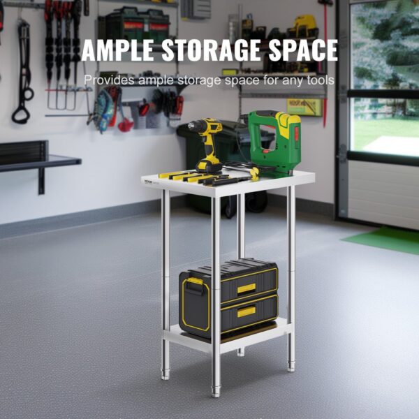 VEVOR Zubereitungstisch aus Edelstahl, robuster Arbeitstisch aus Metall mit 3 einstellbaren Höhenstufen, gewerbliche Arbeitsstation für Küche, Garage, Restaurant, Hinterhof 610 x 457 x 864 mm – Bild 4