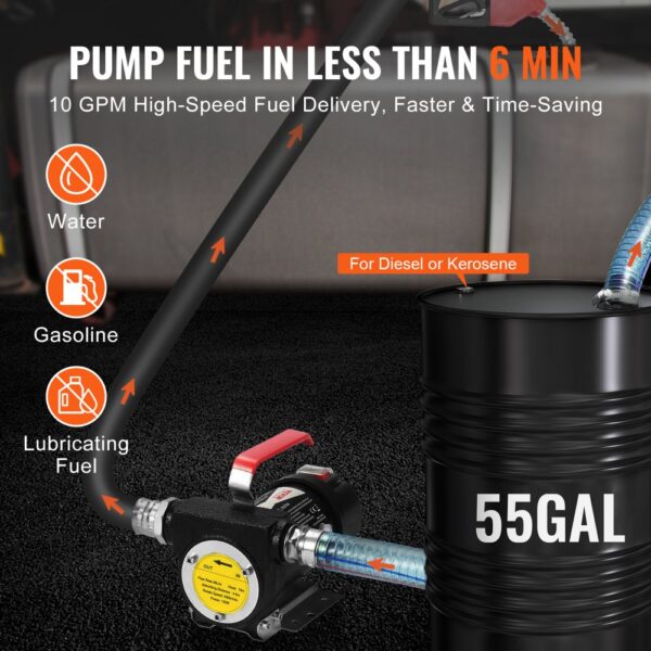 VEVOR Dieselpumpe, 12 V DC, 10 GPM, 1/4 PS, Kraftstoffpumpe mit automatischer Abschaltung der Pistole, hoher Durchfluss, Einlass- & Auslassschlauch für Diesel, Kerosin, Transformatorkraftstoff – Bild 3 VEVOR Dieselpumpe, 12 V DC, 10 GPM, 1/4 PS, Kraftstoffpumpe mit automatischer Abschaltung der Pistole, hoher Durchfluss, Einlass- & Auslassschlauch für Diesel, Kerosin, Transformatorkraftstoff – Bild 3