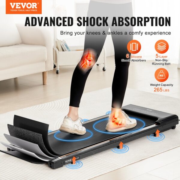 VEVOR Walking Pad Laufband unter den Schreibtisch, Laufband zum Arbeiten, funktionierendes Laufband mit 120 kg Tragkraft, tragbares Pad mit 2,5 PS, Fernbedienung LED-Anzeige 1-6 km/h Schwarz – Bild 2