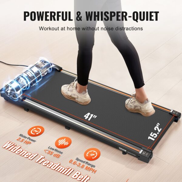 VEVOR Walking Pad Laufband unter den Schreibtisch, Laufband zum Arbeiten, funktionierendes Laufband mit 120 kg Tragkraft, tragbares Pad mit 2,5 PS, Fernbedienung LED-Anzeige 1-6 km/h Schwarz – Bild 3