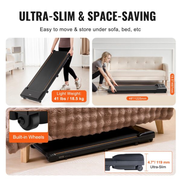 VEVOR Walking Pad Laufband unter den Schreibtisch, Laufband zum Arbeiten, funktionierendes Laufband mit 120 kg Tragkraft, tragbares Pad mit 2,5 PS, Fernbedienung LED-Anzeige 1-6 km/h Schwarz – Bild 4