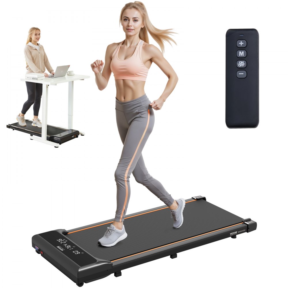 VEVOR Walking Pad Laufband unter den Schreibtisch, Laufband zum Arbeiten, funktionierendes Laufband mit 120 kg Tragkraft, tragbares Pad mit 2,5 PS, Fernbedienung LED-Anzeige 1-6 km/h Schwarz