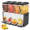 VEVOR kommerzieller Getränkespender mit 4 Tanks, Saftspender 12 L (pro Tank), 510 W Edelstahl Eistee-Getränkeautomat mit 7–12 °C Kühltemperatur, für Kaltgetränke Restaurant Bar Party Buffet Catering