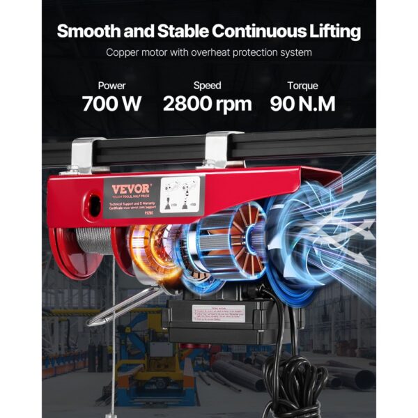 VEVOR Elektrische Seilwinde, 200 kg, Motorwinde mit 100 m kabelloser und 4,2 m kabelgebundener Fernbedienung, 12 m Hubhöhe mit Einzelkabel, Einzel-/Doppelschlingen, Hebezeug für Garage, Lager, Fabrik – Bild 4