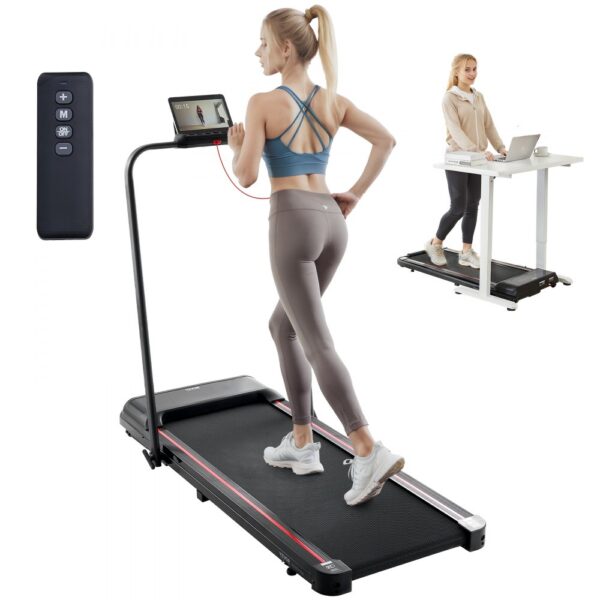 VEVOR Walking Pad Laufband unter den Schreibtisch, Laufband zum Arbeiten, klappbares Laufband mit 120 kg Tragkraft, tragbares 2 in 1 Pad mit 2,5 PS, Griffstange Fernbedienung LED-Anzeige 1-12 km/h