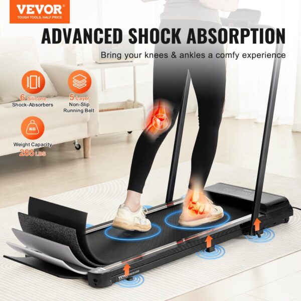 VEVOR Walking Pad Laufband unter den Schreibtisch, Laufband zum Arbeiten, klappbares Laufband mit 120 kg Tragkraft, tragbares 2 in 1 Pad mit 2,5 PS, Griffstange Fernbedienung LED-Anzeige 1-12 km/h – Bild 2