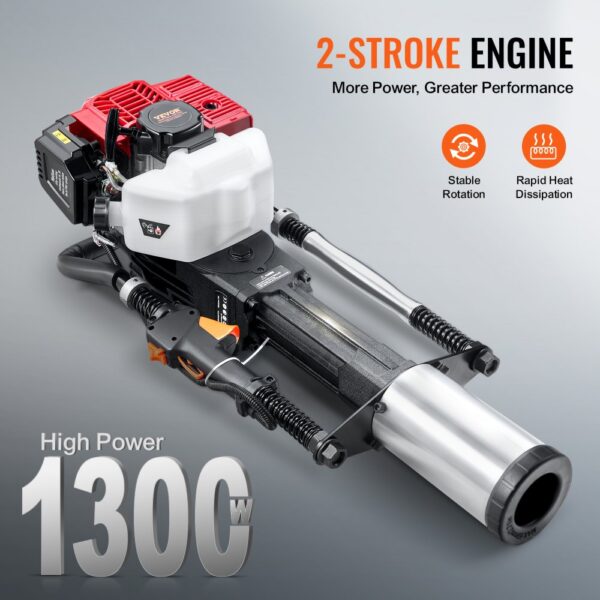 VEVOR 52ccm T-Pfostenramme mit Benzinantrieb, Zaunramme mit 2-Takt-Motor, tragbare 1400-W-Pfostenramme mit 3 Pfosten-Rammköpfen (49/69/100 mm), für Bauernhöfe, Ranchzäune, Straßenverbesserungen – Bild 4 VEVOR 52ccm T-Pfostenramme mit Benzinantrieb, Zaunramme mit 2-Takt-Motor, tragbare 1400-W-Pfostenramme mit 3 Pfosten-Rammköpfen (49/69/100 mm), für Bauernhöfe, Ranchzäune, Straßenverbesserungen – Bild 4