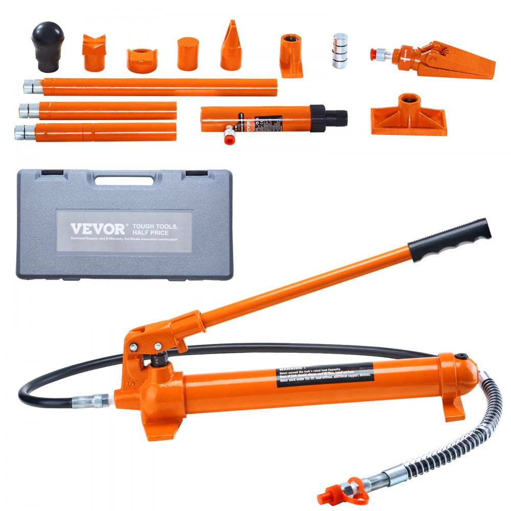 VEVOR Hydraulikzylinder Bausatz, tragbarer hydraulischer Wagenheber 10 t, mit 1,4 m Ölschlauch, Autokarosserierahmen-Reparaturset mit Aufbewahrungskoffer für Autoreparatur, Lkw, Bauernhof, Orange