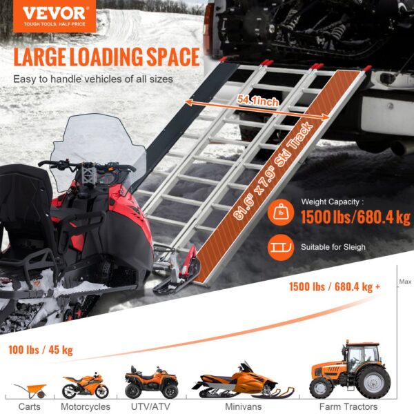VEVOR Auffahrrampe, Verladerampe, Autorampe 680 kg, extra breite Verladeschiene, Auto Laderampe 2160 x 1375 mm, Dreifach faltbare Rampe, für Motorrad, Anhänger, ATV, UTV, Gartentraktor, Rasenmäher – Bild 2