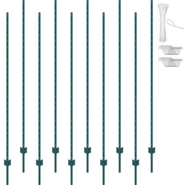 VEVOR 7 Fuß Zaunpfosten, 10er-Pack T-Pfosten Hochleistungs-Zaunpfosten aus Metall, stabile Zaunpfähle aus Stahl für Gartenhof, Rasen, Bauernhöfe und Maschendrahtzäune im Freien, grün VEVOR 7 Fuß Zaunpfosten, 10er-Pack T-Pfosten Hochleistungs-Zaunpfosten aus Metall, stabile Zaunpfähle aus Stahl für Gartenhof, Rasen, Bauernhöfe und Maschendrahtzäune im Freien, grün