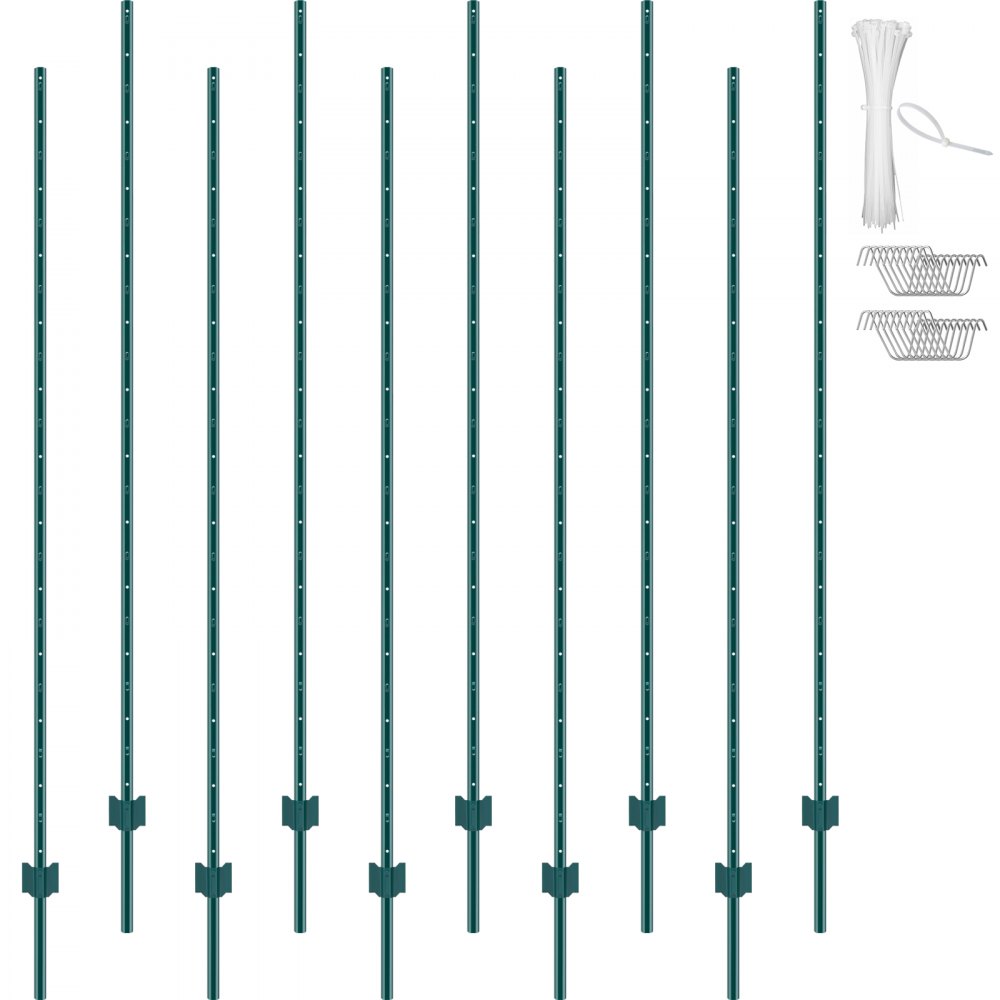 VEVOR 7 Fuß Zaunpfosten, 10er-Pack T-Pfosten Hochleistungs-Zaunpfosten aus Metall, stabile Zaunpfähle aus Stahl für Gartenhof, Rasen, Bauernhöfe und Maschendrahtzäune im Freien, grün
