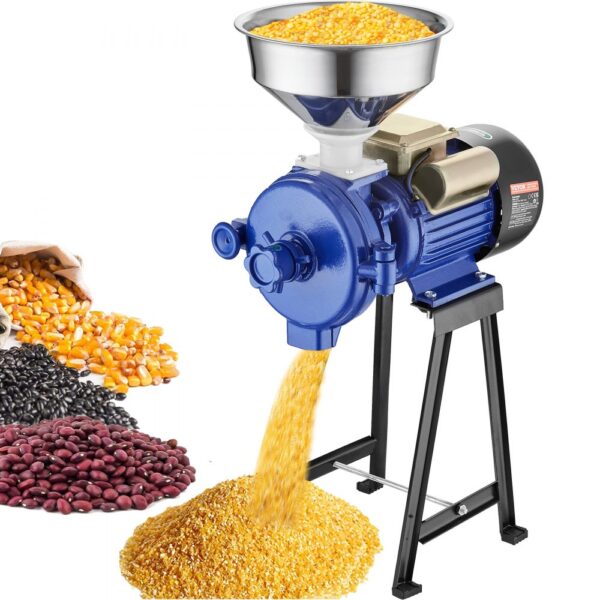 VEVOR elektrische Getreidemühle Gewürzmühlen 3 kW, kommerzielle Maismühle mit Trichter, Pulvermaschine mit einstellbarer Stärke, Hochleistungs-Futtermehl-Müslimühle, Weizenmühle, Trockenmühle