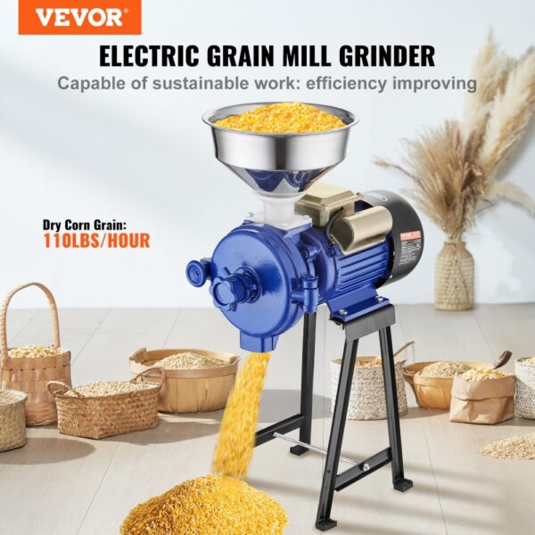 VEVOR elektrische Getreidemühle Gewürzmühlen 3 kW, kommerzielle Maismühle mit Trichter, Pulvermaschine mit einstellbarer Stärke, Hochleistungs-Futtermehl-Müslimühle, Weizenmühle, Trockenmühle – Bild 2