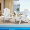 VEVOR Adirondack-Stuhl aus Kunststoff, 2er-Set, wetterfest, tragbar, klappbar, Feuerstellenstuhl, Adirondack-Terrassenstuhl für den Außenbereich mit Getränkehalter, mit entspannender Armlehne, ergonomisch, für Garten, Hinterhof – Weiß