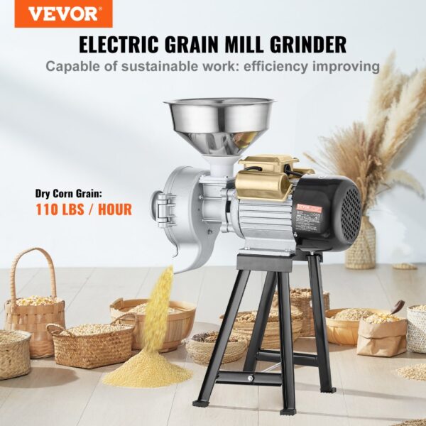 VEVOR Getreidemühle Gewürzmühle 3 kW, kommerzielle Maismühle mit Trichter, Pulvermaschine mit einstellbarer Stärke, Hochleistungs-Futtermehl-Müslimühle Weizenmühle Trocken- und Nassmühle 50 kg/h – Bild 2
