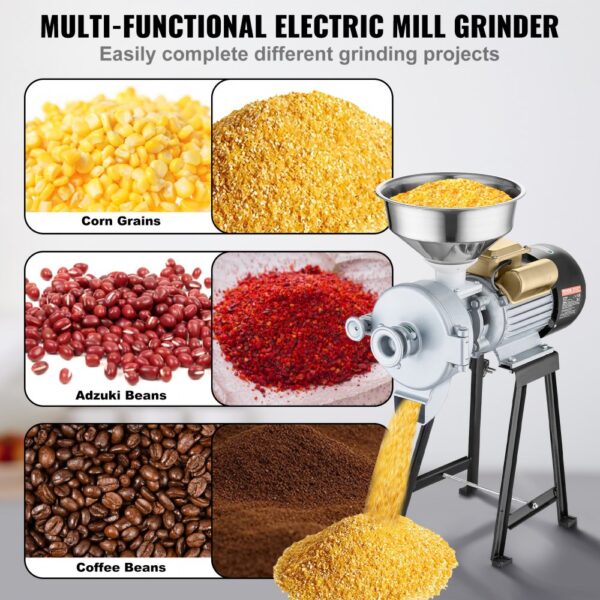 VEVOR Getreidemühle Gewürzmühle 3 kW, kommerzielle Maismühle mit Trichter, Pulvermaschine mit einstellbarer Stärke, Hochleistungs-Futtermehl-Müslimühle Weizenmühle Trocken- und Nassmühle 50 kg/h – Bild 3