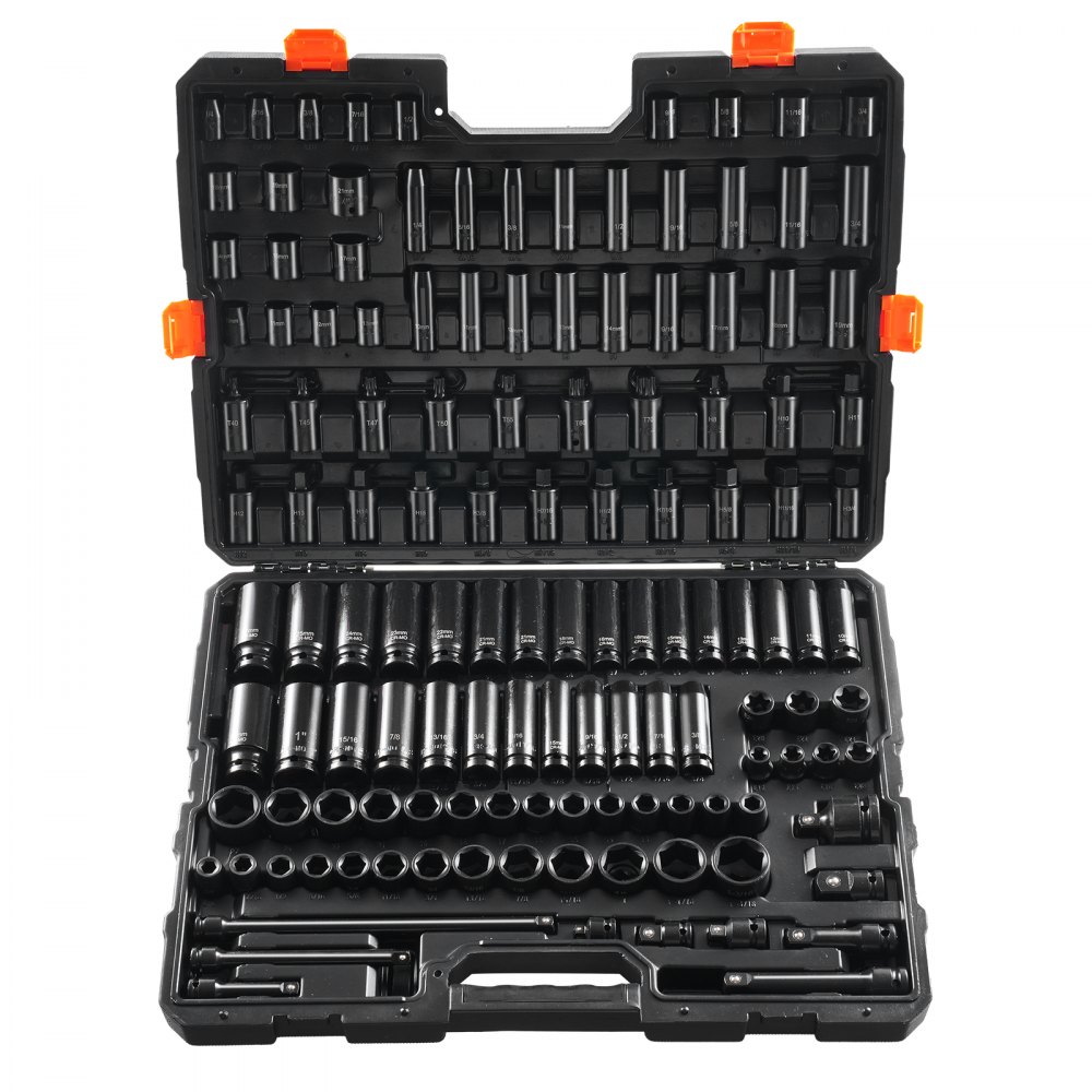 VEVOR Schlagschraubensatz Steckschlüsselsatz 3/8 Zoll & 1/2 Antrieb 130 tlg. SAE & metrischer