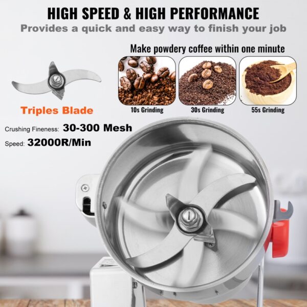 VEVOR elektrische Getreidemühle Hochgeschwindigkeits-Maismühle 2500 g 3400 W, Pulverisiermaschine aus Edelstahl, für trockene Körner Gewürze Müsli Kaffee Mais Pfeffer Schwenktyp 24 x 23 x 39 cm – Bild 4