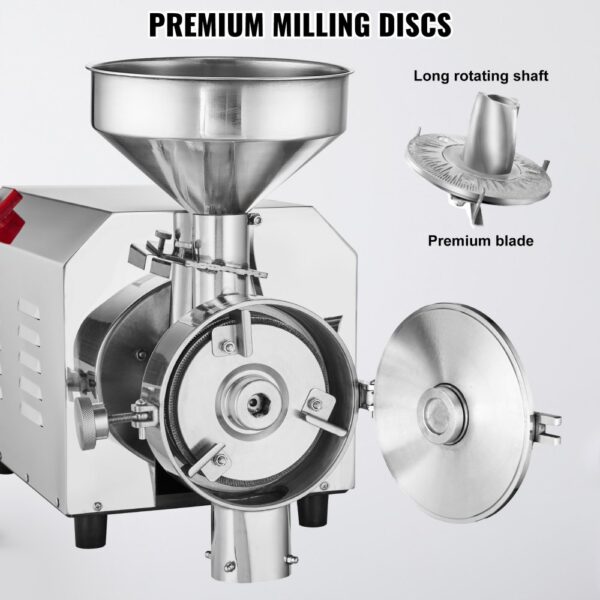 VEVOR Sojabohnenmühle kommerzielle Mahlmaschine für Gewürze 3000 W, 100 kg/h Effizienz Edelstahl-Maismühle, industrielle Mehlmühle für Pfeffer Sojabohnen Erdnüsse Maiskörner 605 x 290 x 460 mm – Bild 5