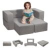 VEVOR Spielsofa Kindersofa aus Chenille-Stoff Bausteine 4-teilig, Kinderspielsofa mit abnehmbarem Bezug 90 kg belastbar, umwandelbares Kindersofa Spielzimmermöbel zum Schlafen Lesen Dunkelgrau