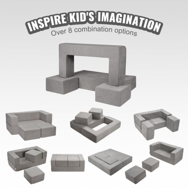 VEVOR Spielsofa Kindersofa aus Chenille-Stoff Bausteine 4-teilig, Kinderspielsofa mit abnehmbarem Bezug 90 kg belastbar, umwandelbares Kindersofa Spielzimmermöbel zum Schlafen Lesen Dunkelgrau – Bild 3