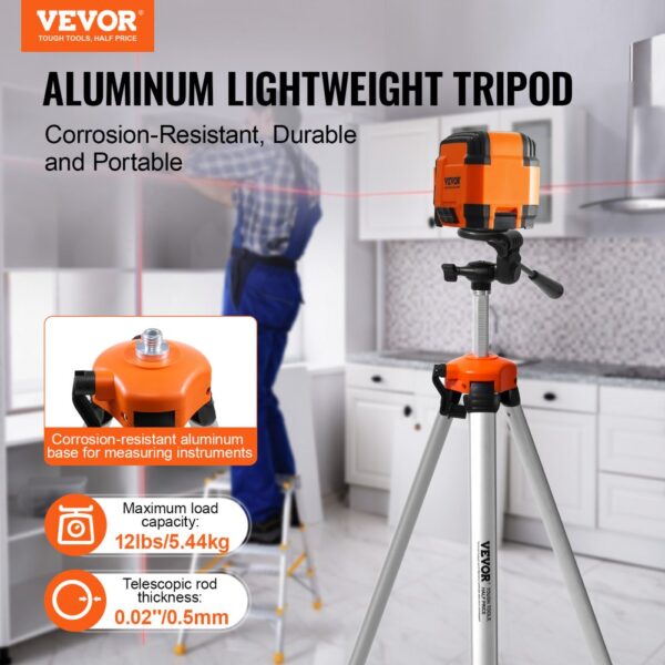VEVOR Laser-Wasserwaagen-Stativ, ¼ x 20 Gewindehalterung, 27,36-68,11 Zoll Höhenverstellung mit integrierter Wasserwaage, leichter Laserscanner-Stativständer, einziehbare Beine, Aluminium-Stativ für stabile Messungen – Bild 2