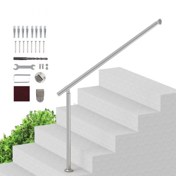 VEVOR Handläufe für Außentreppen, 47,3 Zoll/120 cm Terrassengeländer-Set zur Wand- und Bodenmontage, Silber