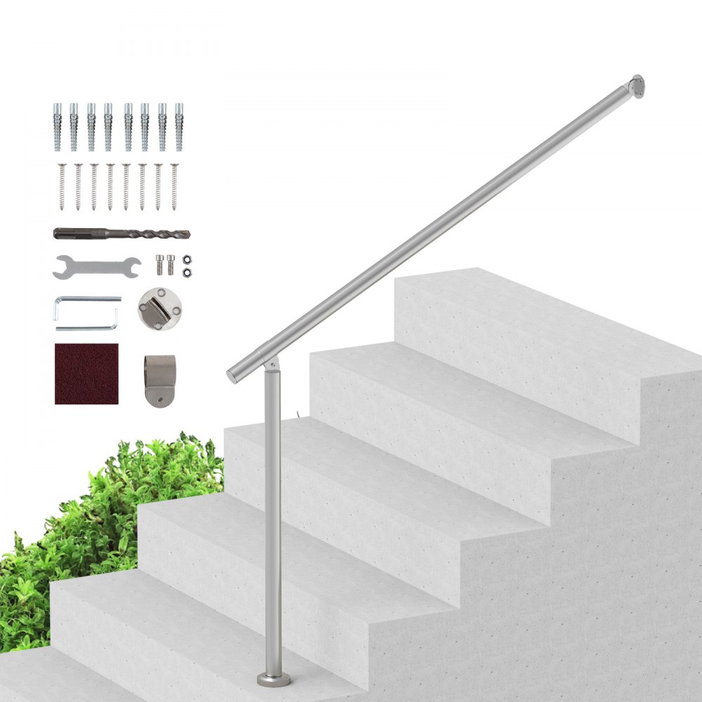 VEVOR Handläufe für Außentreppen, 47,3 Zoll/120 cm Terrassengeländer-Set zur Wand- und Bodenmontage, Silber