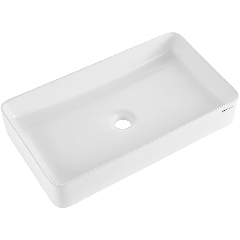 VEVOR Rechteckiges Aufsatzwaschbecken, 61 x 35 cm, Badezimmer-Aufsatzwaschbecken, weißes Keramik-Waschbecken über der Theke, moderner Stil, hell und elegant, gut verpackt für Badezimmer, Hotel, Toilette, Wohnmobil