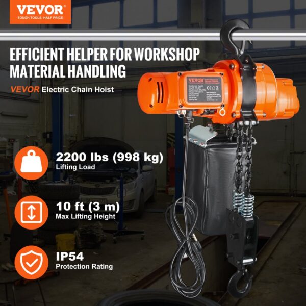 VEVOR Elektrischer Kettenzug, 998 kg Tragkraft, 3 m Hubhöhe, Seilhebezug, einphasige elektrische Seilwinde mit G80-Kette, 3 m Kabelfernbedienung, Ideal für Garagen, Geschäfte, Hotels – Bild 2