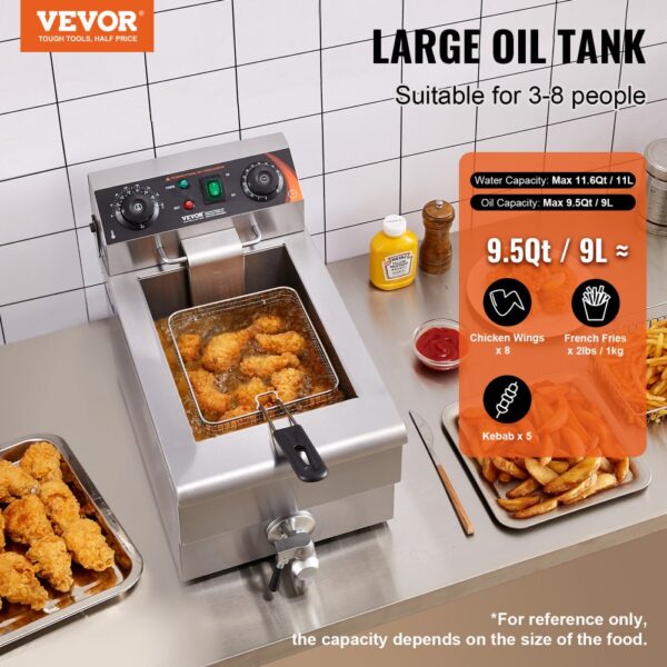 VEVOR kommerzielle Fritteuse, 1500 W elektrische Fritteuse mit Korb, 9 L Edelstahl Fritteuse mit Zeit- und Temperaturkontrolle, Überhitzungsschutz, Fritteuse für Küche Restaurant Café Bar – Bild 2 VEVOR kommerzielle Fritteuse, 1500 W elektrische Fritteuse mit Korb, 9 L Edelstahl Fritteuse mit Zeit- und Temperaturkontrolle, Überhitzungsschutz, Fritteuse für Küche Restaurant Café Bar – Bild 2