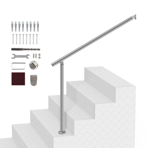 VEVOR Handläufe für Außentreppen, 100 cm Terrassengeländer-Set zur Wand- und Bodenmontage, Silber