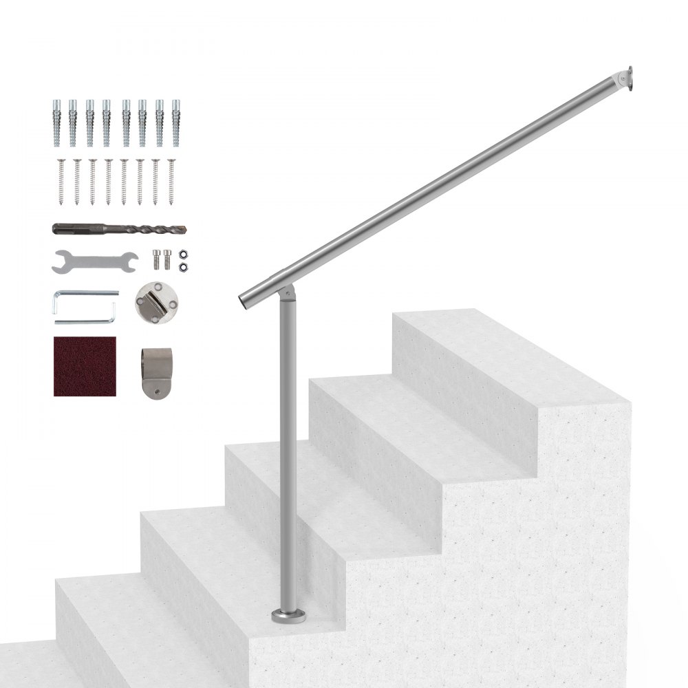 VEVOR Handläufe für Außentreppen, 100 cm Terrassengeländer-Set zur Wand- und Bodenmontage, Silber