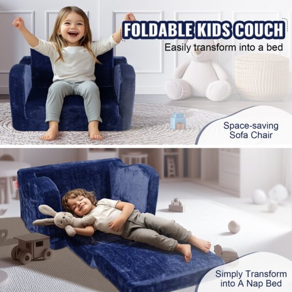 VEVOR Kindersofa 2 in 1 umwandelbares Kindersofa zum Liegestuhl, ausklappbarer Kindersofa-Sessel, Kleinkind Armlehnenstuhl-Bett, zusammenklappbares Kinderspielsofa, Kindercouch Blau 104 x 58 x 32 cm – Bild 3