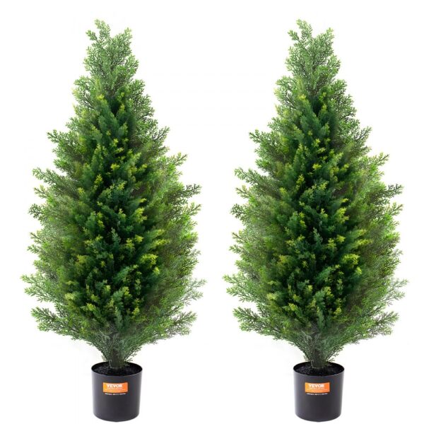 VEVOR Künstlicher Formschnittbaum aus Zeder, 91,4 cm hoch (2 Stück), mit zusätzlichen Blättern und Topf, künstliche immergrüne Kiefern-Zypressenpflanze, UV-geschütztes künstliches Grünset