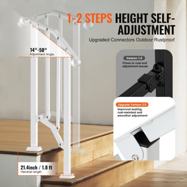 VEVOR Handläufe für Außentreppen, 1–2-stufiges Treppenhandlauf-Set, Übergangsgeländer aus Karbonstahl mit Montagesatz, Treppengeländer für Senioren, Betonstufen & Veranda & Deck, weißer Retro-Bogen – Bild 3
