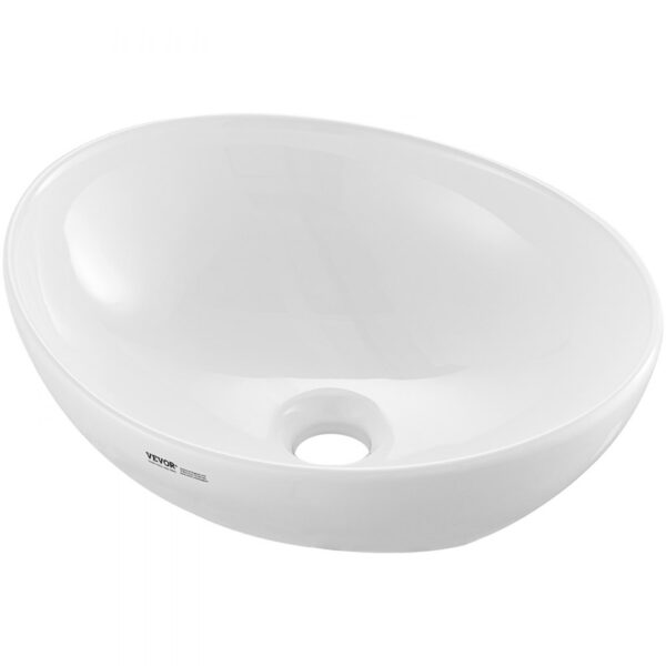 VEVOR Ovales Aufsatzwaschbecken Waschbecken, 409 x 341 x 144 mm, Badezimmer-Aufsatzwaschbecken über der Theke, Keramikwaschbecken moderner Stil, für Toiletten, Hotels, Restaurants, helles Weiß