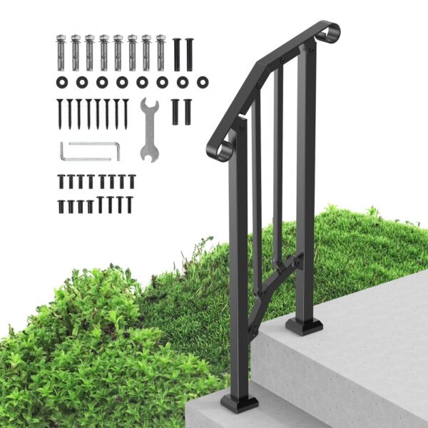 VEVOR Handläufe für Außentreppen, 1–2-stufiges Treppenhandlauf-Set, Übergangsgeländer aus Karbonstahl mit Montagesatz, Treppengeländer für Senioren, Betonstufen & Veranda & Deck, schwarzer Retro-Bogen