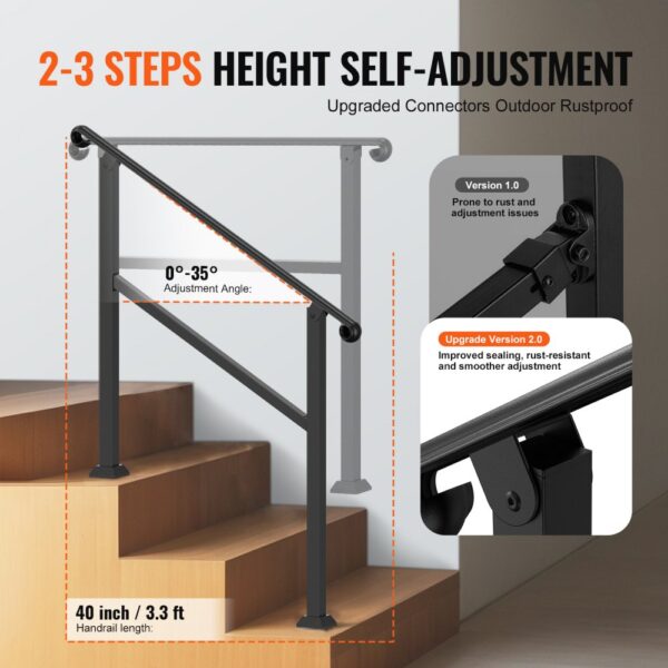 VEVOR Handläufe für Außentreppen, 2–3-stufiger Treppenhandlauf & Innengeländer-Set, Geländer für Außentreppen mit Montagesatz, Handläufe für Senioren, Verandageländer & Deckhandlauf, 1016 mm, schwarz – Bild 3