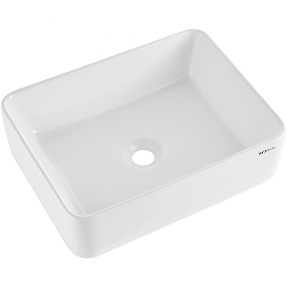 VEVOR Rechteckiges Aufsatzwaschbecken Waschbecken, 482 x 373 x 135 mm, Badezimmer-Aufsatzwaschbecken über der Theke, Keramikwaschbecken moderner Stil, für Toiletten, Hotels, Restaurants, helles Weiß