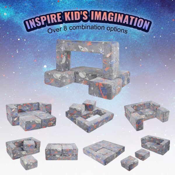 VEVOR Spielsofa Kindersofa aus 25D-Schaum Bausteine 10-teilig, Kinderspielsofa mit abnehmbarem Bezug 90 kg belastbarer Kindercouch, umwandelbares Kindersofa Spielzimmermöbel im Dunkeln Leuchten – Bild 3