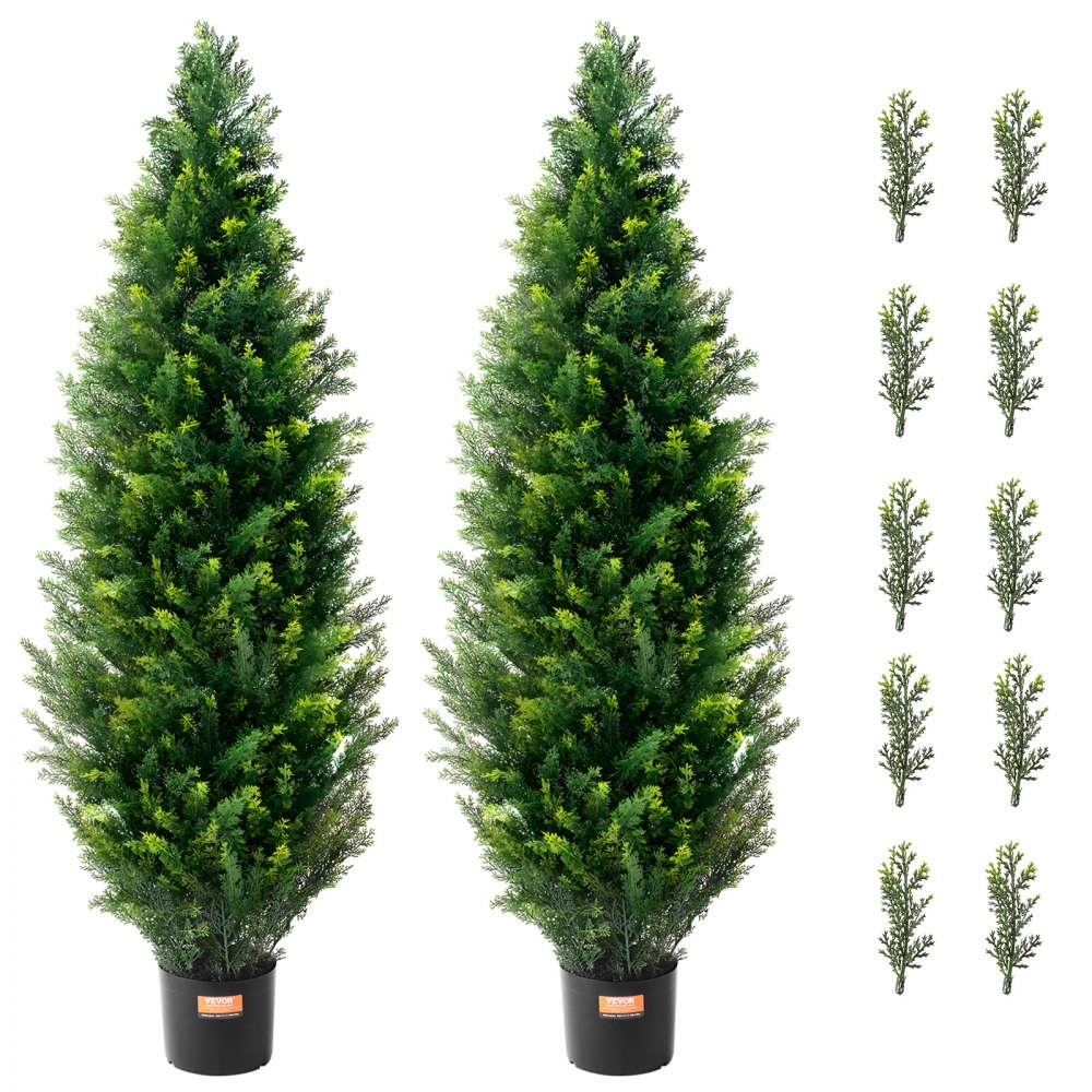 VEVOR Künstlicher Formschnittbaum aus Zeder, 121,9 cm hoch (2 Stück), mit zusätzlichen Blättern und Topf, künstliche immergrüne Kiefern-Zypressenpflanze, UV-geschütztes künstliches Grünset