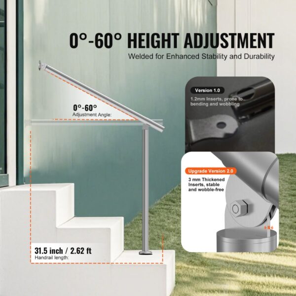 VEVOR Handläufe für Außentreppen, 80 cm Terrassengeländer-Set zur Wand- und Bodenmontage, Silber – Bild 3